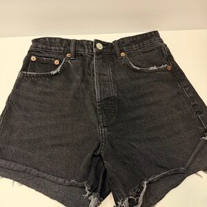 Signature Dark Blue Frayed Jean Shorts